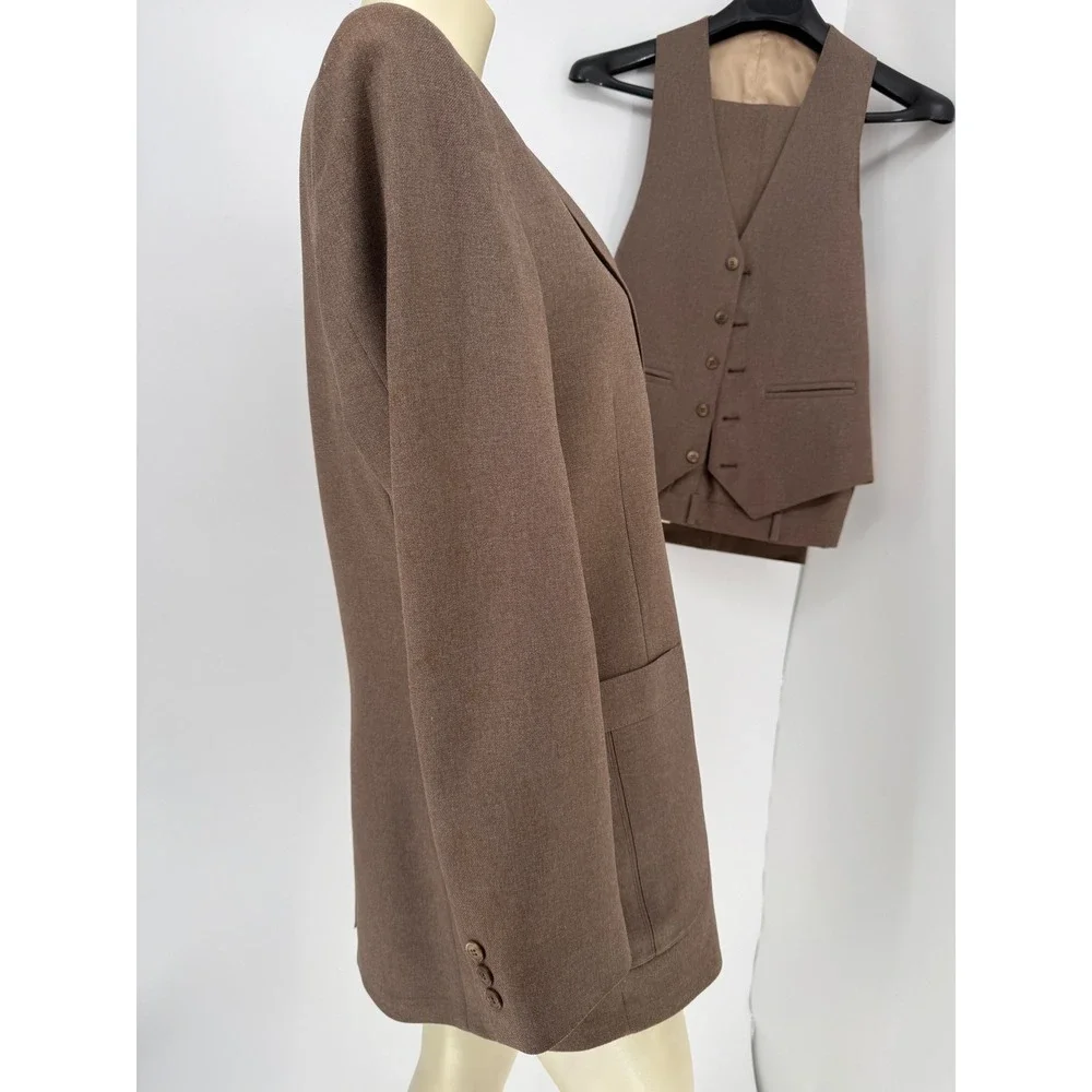 Vtg‎ 70s Johnny Carson 3-Piece Suit Tan/Beige Blazer Vest Pants Union Made
